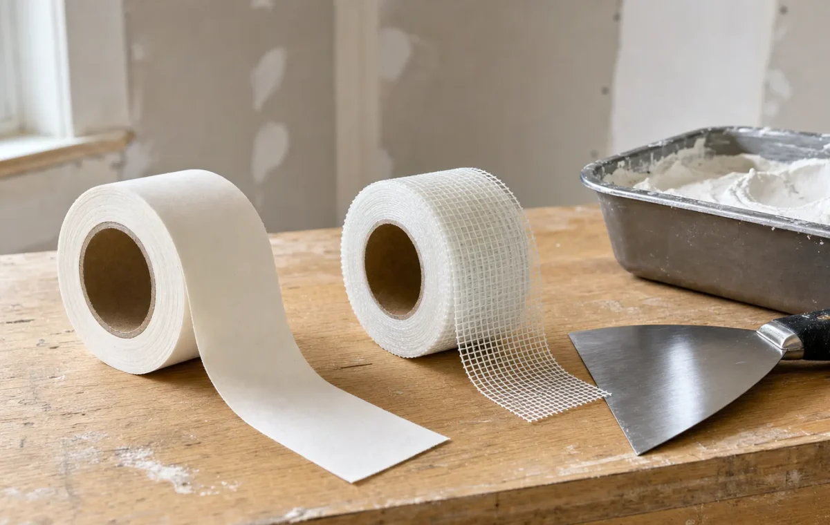 Rouleau de bande papier et rouleau de bande grillagée pour joints de plaques de plâtre.